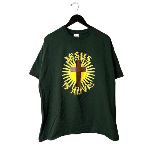 Jesus is Alive T Shirt Vintage Y2K Extra Large XL Adult Green Graphic Tee - Picture 2 of 16